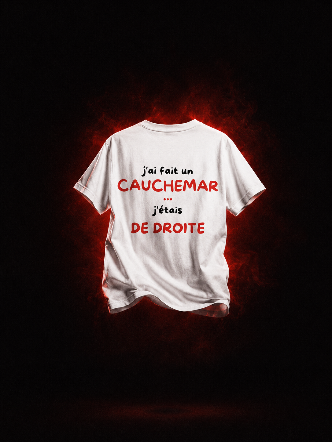 T-shirt en lévitation, halo rouge sur fond noir